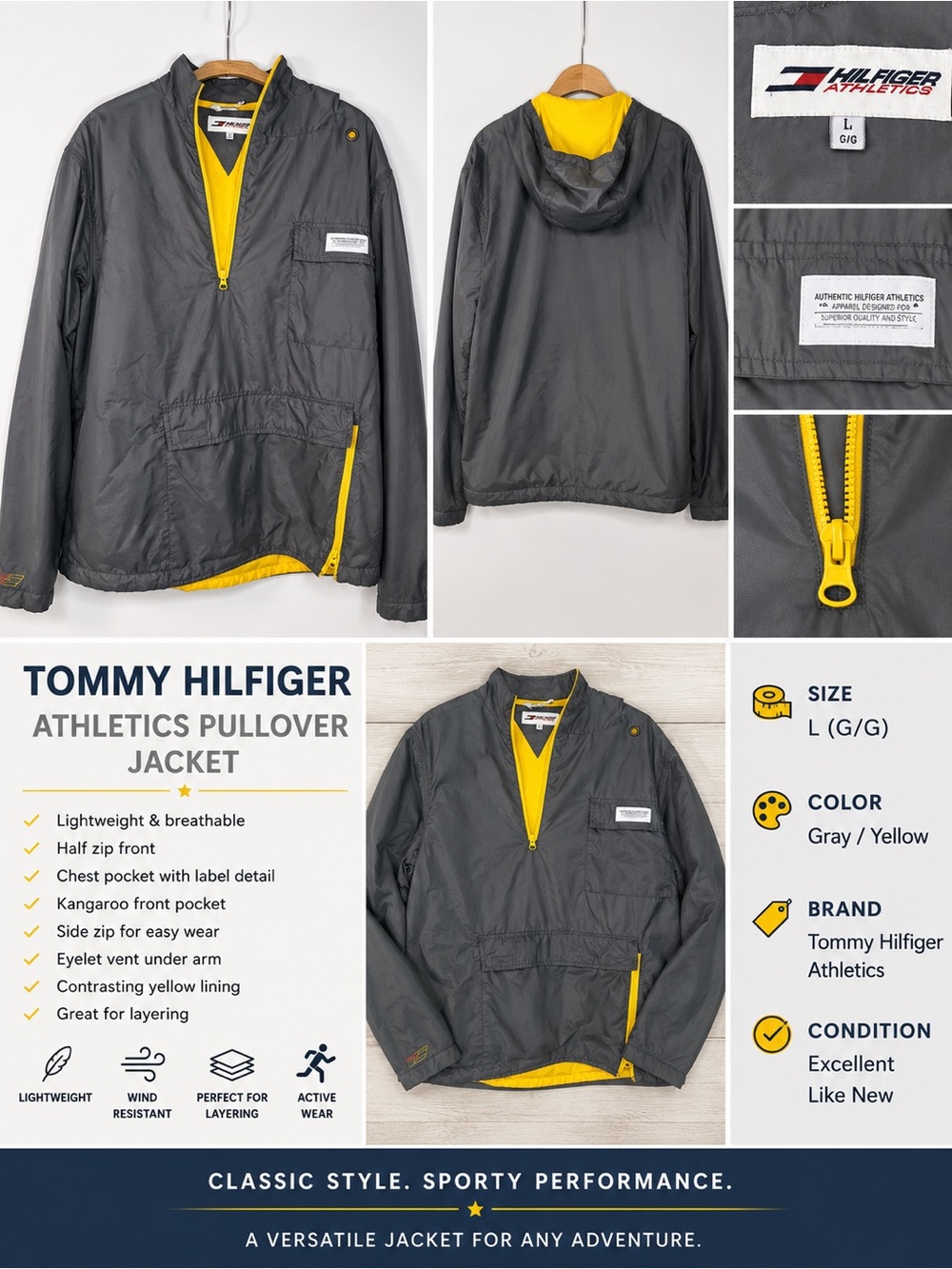 Tommy Hilfiger Gray and Yellow Athletics Pullover Jacket